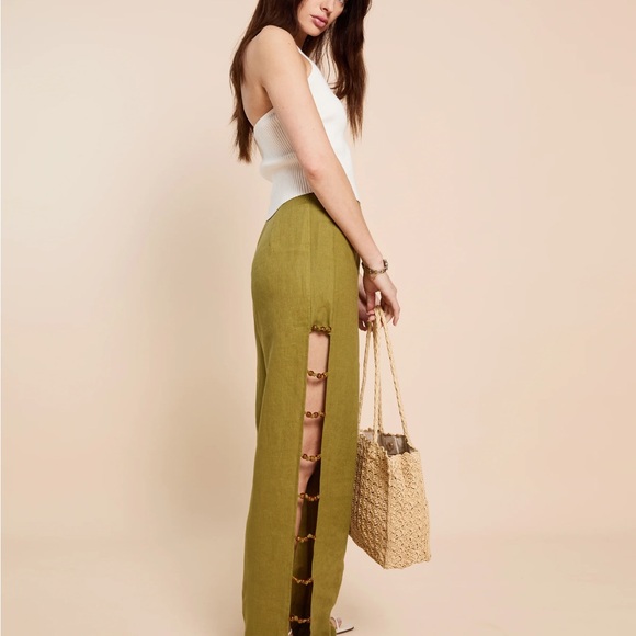 Chic Olive Wide Leg Pants with Side Accents - Picture 1 of 5